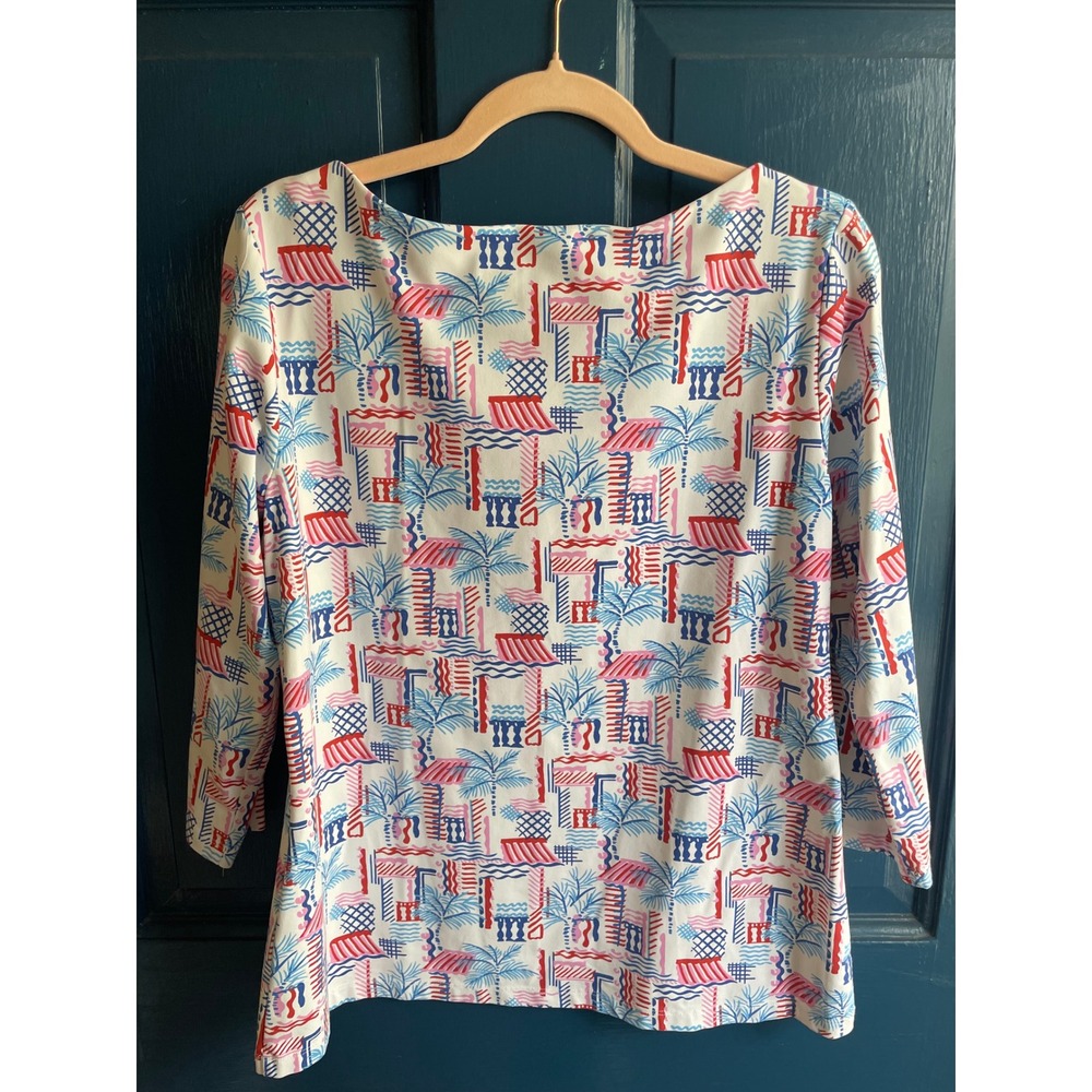 J.McLaughlin Top Catalina Cloth Tropical Palm Print Boat Neck Top XL - Picture 2 of 6